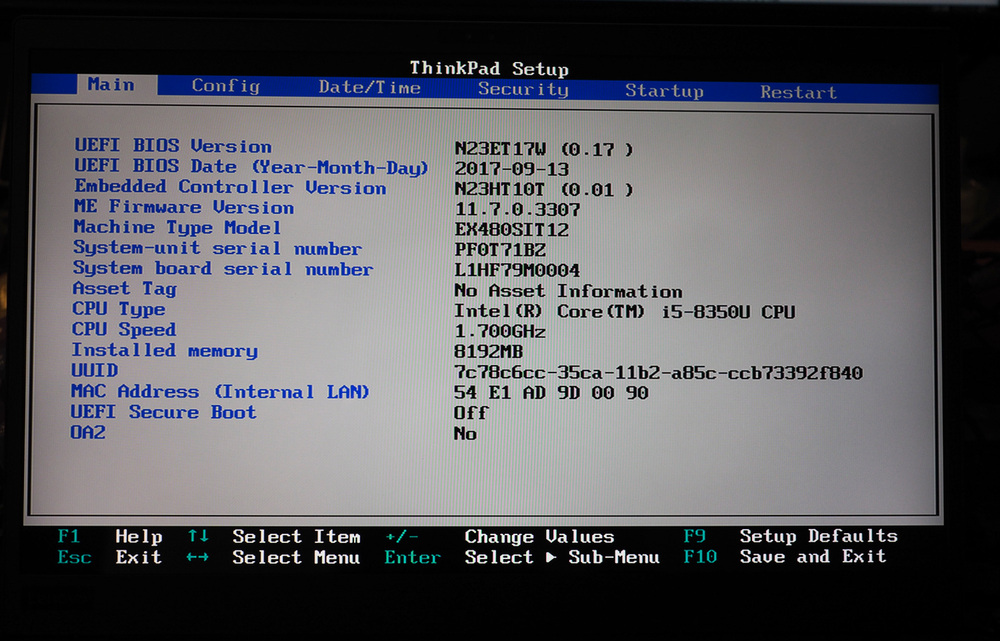 BIOS version display 